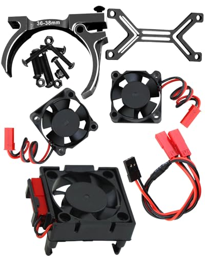 Upgrades for 1/10 Slash/Stampede/Bandit 2WD 4WD,Aluminum 3660 540 550 Motor Cooling Fan with 36-38mm Adjustable Mount & VXL-3s ESC Cooling Fan High Velocity Fan Heatsink Set,Black - color: Black/for Slash