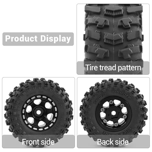 1.0" Beadlock Aluminum Wheels and 51mm Soft Rubber Tires | for SCX24, TRX4M, Ascent 18, FCX24, 1/18 1/24 RC Crawler, 7mm Hex, 0mm Offset, with Foam Inserts, (Black 101) - color: Black 101