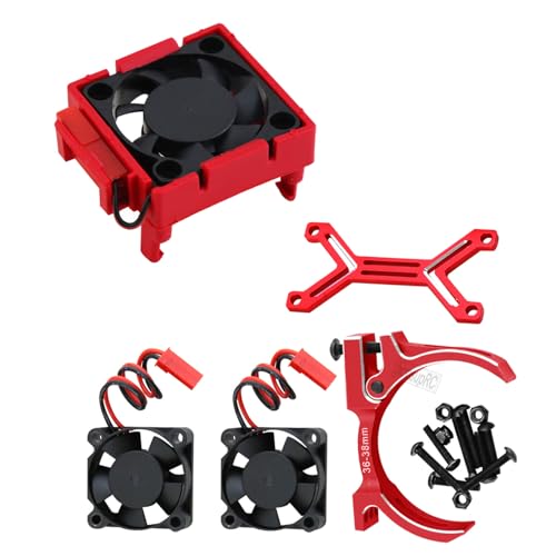 Upgrades Part for 1/10 Slash/Stampede/Bandit 2WD 4WD,Aluminum 3660 540 550 Motor Cooling Fan with 36-38mm Adjustable Mount & VXL-3s ESC Cooling Fan High Velocity Fan Heatsink Set,Red - color: Red/for Slash