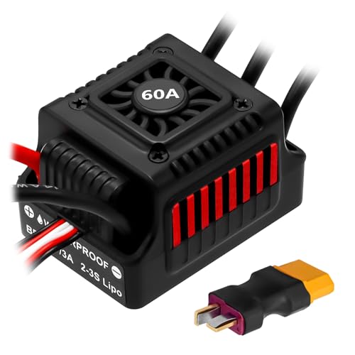 Upgraded 60A Brushless ESC 2-3S Electronic Speed Controller Waterproof ESC for 1/10 Remote Control Car Truck - color: Red