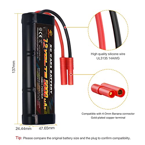 melasta 7.2V 5000mAh NiMH RC Battery for Redcat Racing – Banana Plug | High-capacity pack for Redcat Racing vehicles. Banana connector for secure fit. Long runtime rechargeable battery.
