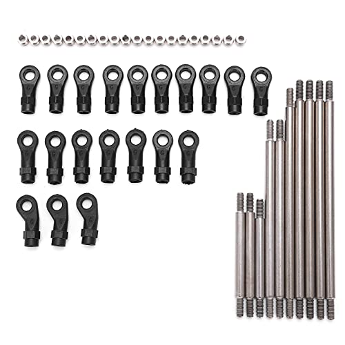 RC Metal Link Tie Rod Pull Rod Set, Stainless Steel Adjustable Lengths for Improved Durability and Lower Center of Gravity, with End Ball Joints, Compatible with 1/10 Scale RC