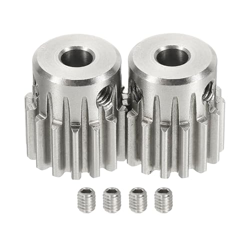 uxcell 2Pcs 1 Mod 15T Spur Gear 5mm Bore, 304 Stainless Steel Pinion Gear, 20°Pressure Angle, for Spur Rack and RC Model Car or Motor DIY(14mm) - size: 1 Mod 15T, 5mm x 14mm