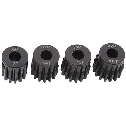 4PCS Metal Steel 32P 5mm Pinion Gear Set 13T 14T 15T 16T with Hex Key for RC Cars(Compatible with 0.8 Metric Pitch)
