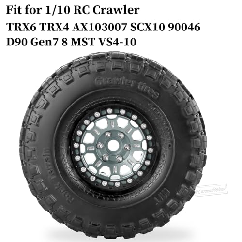RC 1.9 Beadlock Tires 1.9 Wheels and Tires for 1/10 RC Crawler,TRX6 TRX4 AX103007 SCX10 90046 D90 Gen7 8 MST VS4-10,Aluminium Alloy 1.9 RC Wheel Rims & Rubber Tyre,Titanium - color: Titanium(4pcs)