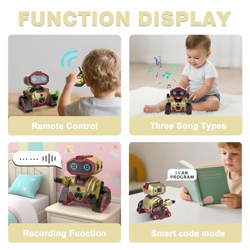 Interactive Smart Robot Toys, Rechargeable Remote Control Emo Robot, Gold | Learning Gesture Sensing, Auto-Demonstration, Music and Dance, Shining LED Eyes, Birthday Gift for Kids - color: 103 Gold