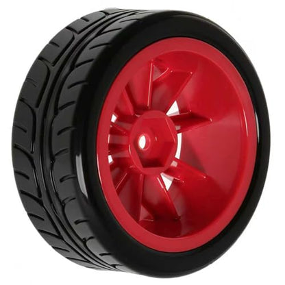 RC OD 65mm 1/10 Rally Racing Tires and Plastic Street Wheels 12mm Hex for 1:10 1/12 Scale On Road Touring Drift Car Tamiya TT01 TT02 Traxxas XV02 XV01 TA06 HPI KYOSHO PTG2 4PCS (Red) - color: Red
