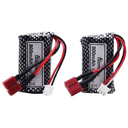 Blomiky 2 Pack 7.4V 800mAh 2S Li-ion 15C Battery with T Plug and USB Cable Compatible with BEZGAR 5 HM162 HM161 and 9145 1:20 Remote Control Truck RC Cars HBX X03 RC Boat / 9135 Pro Battery T 2