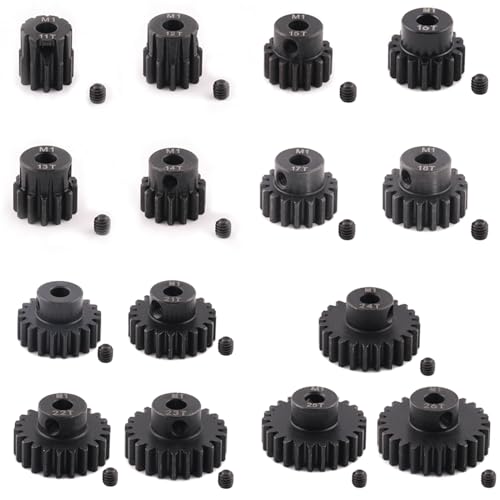 5pcs Mod 1 Pinion Gear 5mm Set Hardened Steel 13T 15T 17T 19T 21T Fit 5mm RC Motor Shaft M1 Pitch Gears Compatible with Arrma Traxxas Axial HSP Redcat Losi RC Car Truck Buggy (with Screwdriver) - size: 13 15 17 19 21T