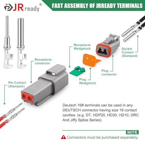 JRready Deutsch DT Connector Terminal Kit Size 16,Male Pins 1060-16-0122 / Female Sockets 1062-16-0122 Open Barrel Style Contacts for Wire Gauge 14-18AWG,ST6255-100 Stamped & Formed Contacts - size: #16 Stamped Contacts(14-18AWG) 13A (Max)