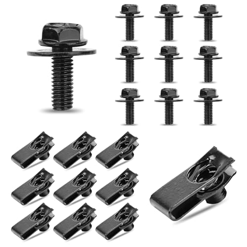 20 PCS Car Bolt + U-clamp Fastening Set, Hood Protector Fender Bumper Radiator Hood Panel Fastening Screw Bolt Extrusion U-Shaped Clip, Universal Body Fixing Replacement for Cars (Black)