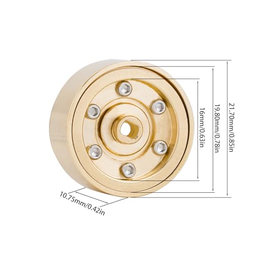 DJX 4PCS 17g Brass 0.7 inch Beadlock Wheels SCX30 Wheel Rim Hub for 1/30 Axial SCX30 RC Crawler Car Upgrades Parts (Gold) - color: Gold