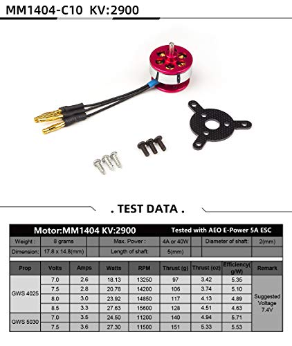RC Brushless Motor MM1404 2900KV (C10) Brushless Outrunner Motor 2900KV Used for Fixed Wing Micro Indoor Airplane F3P Model Airplane (MM1404A)