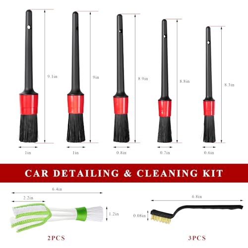 10 PCS Car Detailing Brush Set, Auto Cleaning Kit with Boar Hair & Steel Wire Brushes, A/C Duster, Car Interior Exterior Detailing Kit for Dashboard Engines Leather Wheel