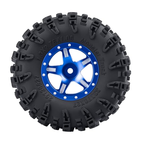 4PCS 1.3" Beadlock Wheel Tires Set Aluminum 1.3inch 5-Spoke Beadlock Wheel Hub Wheel Rim 7mm Hex ＆ 70mm/2.76inch Rubber Crawler Tires for 1/18 1/24 RC Crawler Car SCX24 TRX4M (Blue) - color: Blue