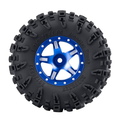 4PCS 1.3" Beadlock Wheel Tires Set Aluminum 1.3inch 5-Spoke Beadlock Wheel Hub Wheel Rim 7mm Hex ＆ 70mm/2.76inch Rubber Crawler Tires for 1/18 1/24 RC Crawler Car SCX24 TRX4M (Blue) - color: Blue