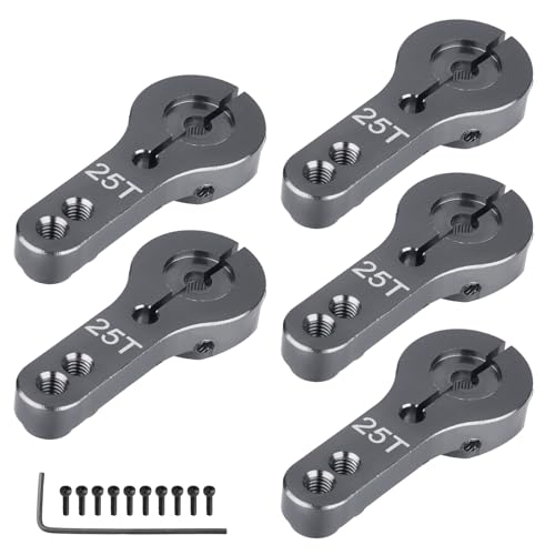 5PCS Aluminum 25T Servo Horns M2.5 Threads Steering Arm Compatible with Futaba Savox Power HD HSP MG995 MG996 Servos for RC Car Upgrades