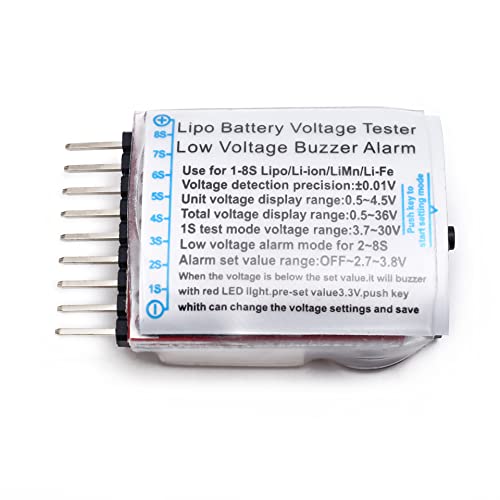 RC Lipo Battery Low Voltage Alarm 1S-8S Buzzer Indicator Checker Tester LED for Lipo Life LiMn Li-ion Battery