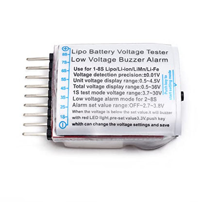 RC Lipo Battery Low Voltage Alarm 1S-8S Buzzer Indicator Checker Tester LED for Lipo Life LiMn Li-ion Battery