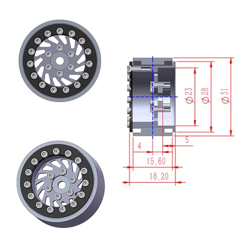 4PCS Aluminum Whirlwind-Design Deep Dish 1.0 Inch Beadlock Wheels Hubs for Axial SCX24 TRX4M FCX24 Redcat Ascent-18 HPI Venture18 Upgrades,Silver - color: Silver