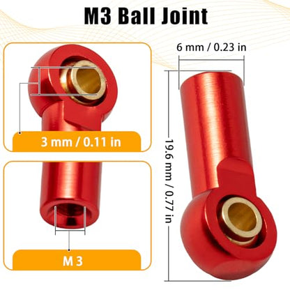 10PCS Aluminum M3 Tie Rod End Ball Joint Link Ball Head Holder 3mm RC Car Upgrade Parts, Compatible with Tamiya HSP Traxxas TRX4 Axial SCX10 D90 1/10 RC Car Truck Buggy Crawler, Red - color: Red