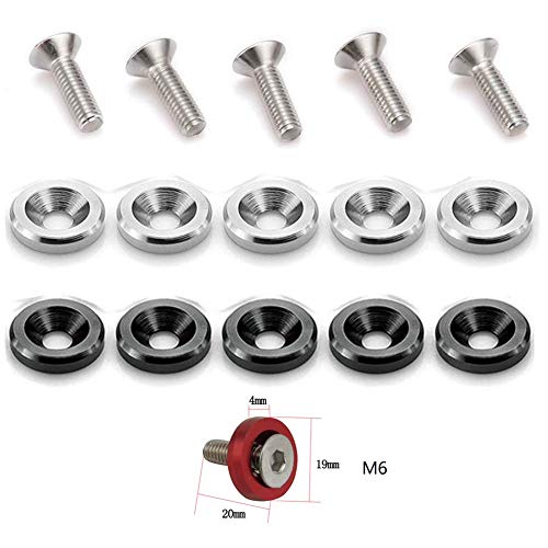 STETION 25 Pcs Fender Bumper Washer Bolt 6061 T6 Grade M6x20mm CNC Finishing Washer Engine Bay Dress Up Fastener Kit (Red) - color: Red