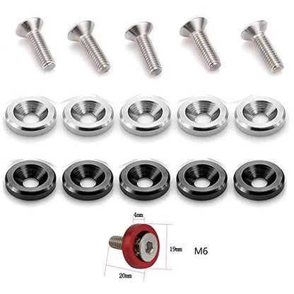STETION 25 Pcs Fender Bumper Washer Bolt 6061 T6 Grade M6x20mm CNC Finishing Washer Engine Bay Dress Up Fastener Kit (Red) - color: Red