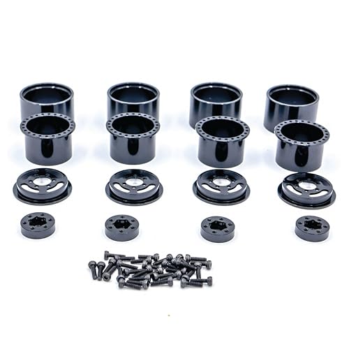 1UP Wheels 1.0" Island Ultra Wide Premium Wheels | Black | for Axial SCX24, AX24, Traxxas TRX4-M, Redcat Ascent-18, FMS FCX18, 7mm Hex Vehicles - Aluminum Beadlock Wheels - color: Black