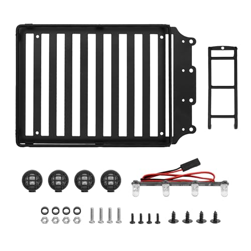 INJORA Roof Rack with LED Spotlights and Ladder Accessory for 1/18 TRX4M