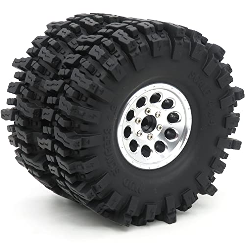 HOBBYSOUL 1.9 Crawler Tires and Wheels 120mm Soft Sticky 1.9 Mud Slingers Tires & 1.9 Beadlock Wheels Silver Rim for 1/10 RC Crawler Traxxas TRX4 Axial SCX10, (4 Pack) - color: Silver