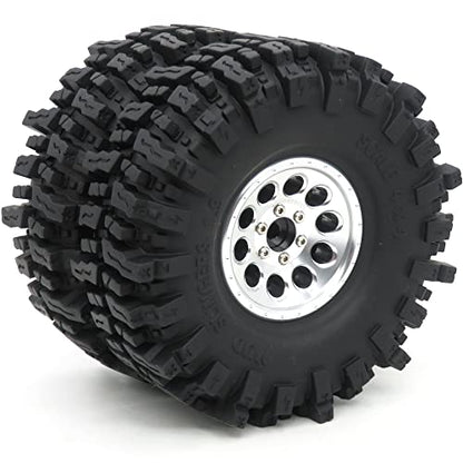 HOBBYSOUL 1.9 Crawler Tires and Wheels 120mm Soft Sticky 1.9 Mud Slingers Tires & 1.9 Beadlock Wheels Silver Rim for 1/10 RC Crawler Traxxas TRX4 Axial SCX10, (4 Pack) - color: Silver