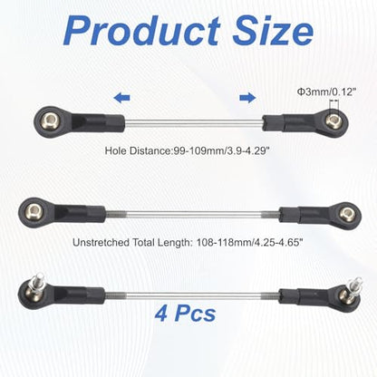 MECCANIXITY 4Pcs Adjustable Turnbuckles Camber Link, 99-109mm Turnbuckle Rod Steering Servo Linkage with M3 Ball Head Rod Ends for RC Car Replace Parts - size: 99-109mm
