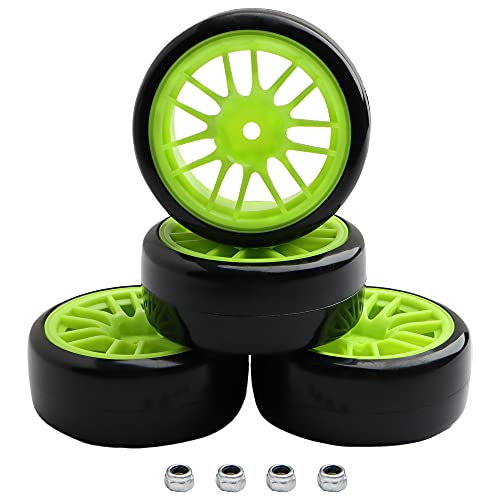 4PCS 12mm Hub Wheels,1:10 63mm Hard Plastic RC Drift Cars On Road Touring Racing Bald Tires for Traxxas HSP Tamiya HPI Kyosho On-Road Drifting Car Trucks(Green) - color: Green