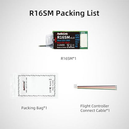 Radiolink R16SM 2.4G 16 Channels Mini Receiver SBUS/CRSF Long Range Control for FPV Micro Drone, Quadcopter, Compatible with RC Transmitter T16D/T12D/T8FB/T8S/RC8X/RC6GS V3/RC4GS V3