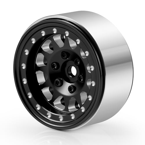 RCLIONS Aluminium 1.3" RC Beadlock Wheel Hub Rims for 1/24 1/18 TRX4M AXIAL SCX24 RC Crawler Car Upgrade Parts (Black) - color: Black