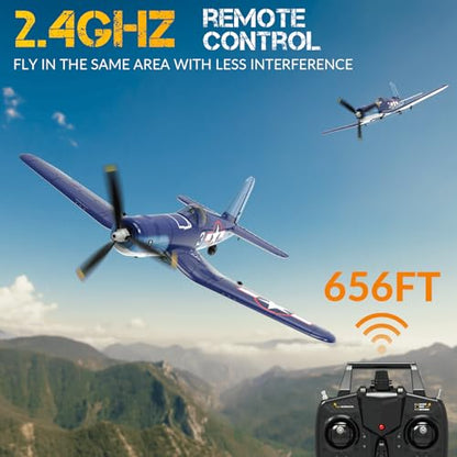 F4U Corsair RC Planes for Adults, RTF 4 Channel Remote Control Airplanes with 6-Axis Gyro, 3 Flight Modes, One-Key Aerobatics, Wingspan 400mm RC Airplane with 3 Batteries, Ideal for Outdoors