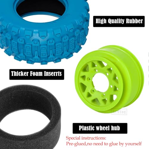 RC F/R Wheels and Tires Set w/Detachable Replace Running on Off-Road Tire RC Wheel Hex for 1/10 Slash 4WD 4×4 2WD/Arrm a Senton/Axia1/Rc 4wd/Redca t,12mm/14mm/17mm Hex,Green-Navy Blue（4PCS - color: Green-navy Blue(rc Wheels Tires)