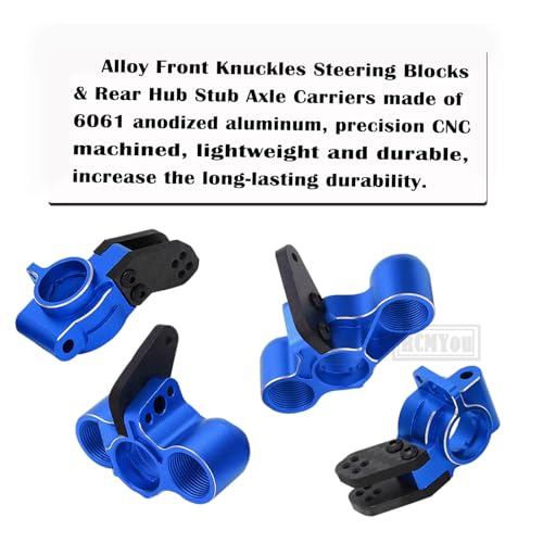 Front Knuckles Steering Blocks & Rear Hub Stub Axle Carriers Upgrades Part for 1/8 Kraton/Notorious/Outcast 6S BLX 4WD,Alloy Steering Hop Ups,Replaces #AR330505 #AR330404,Navy Blue - color: Navy Blue
