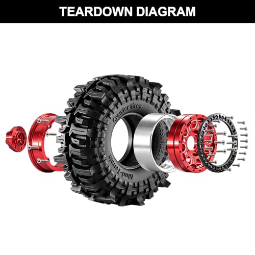 1.9" Beadlock Aluminum Wheels and 118mm Tires for SCX10 TRX4 | 12mm HEX, 0mm Offset, 47*118mm Mud Soft Rubber Tires, with Foam Inserts, 1/10 Scale RC Crawlers Upgrade parts - color: Black-3