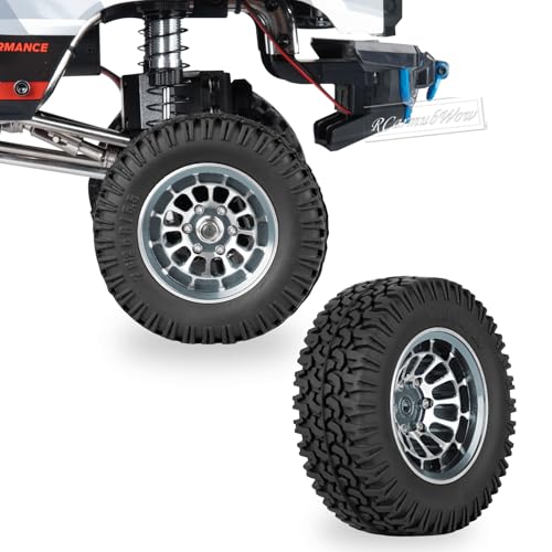 1.55 Inch Aluminum Alloy Beadlock Wheel and Tires for Tamiya AX90069 D90 TF2 CC01 CC02 1/10 RC Crawler Car,1.55 Beadlock Tires RC Rims,Soft Rubber All Terrain Tyre Metal Rims,Titanium - color: Titanium(4pcs)