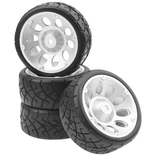 ShareGoo RC 1/10 On Road Tires OD2.55 Rubber & Plastics Wheel Rims 12mm Hex Compatible with HSP Tamiya TT01 XV01 Kyosho WR8 Sakura WLtoys Traxxas 1/10 RC On-Road Racing Touring Car