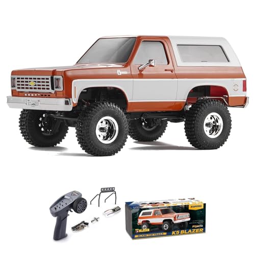 FCX24S FMS 1/24 K5 S Chevy Blazer RC Crawler Officially Licensed, Mini RC Car Pick Up Truck & SUV 2 in 1, 4WD 8km/h 2 Speeds Switch, Off-Road RC Model with LED Lights for Adults (Orange) - color: Orange