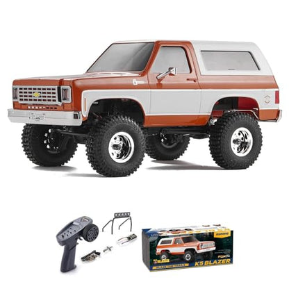 FCX24S FMS 1/24 K5 S Chevy Blazer RC Crawler Officially Licensed, Mini RC Car Pick Up Truck & SUV 2 in 1, 4WD 8km/h 2 Speeds Switch, Off-Road RC Model with LED Lights for Adults (Orange) - color: Orange