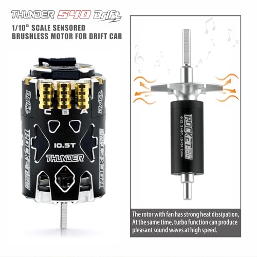 Surpass Hobby Thunder Power 540 Drift Sensored Blrushless Motor High-Torque & High-Efficiency RC Motor for 1/10th RC Drift Car (Black 10.5T) - style: Thunder-Drift-Black 10.5T
