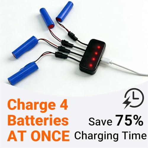 3.7V 1200mAh Li-ion Battery SM-2P Plug and 4-in-1 USB Charger for RC Cars RC Trucks Toy Robots Stunt Cars Bazooka Rocket Bubble Gun Replacement Battery