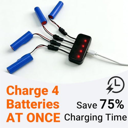 3.7V 1200mAh Li-ion Battery SM-2P Plug and 4-in-1 USB Charger for RC Cars RC Trucks Toy Robots Stunt Cars Bazooka Rocket Bubble Gun Replacement Battery
