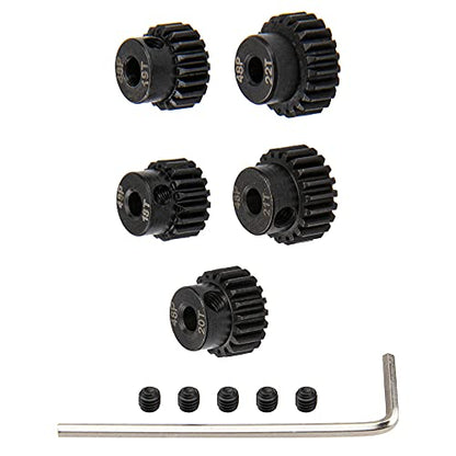 5Pack ShareGoo Steel 48P 3.175mm Pinion Gear Sets 18T 19T 20T 21T 22T fit 3.175mm (1/8-Inch) Shaft Compatible with Arrma HPI Kyosho Losi Axial Traxxas Tamiya Associated 1/10 RC Car Monster Truck Buggy
