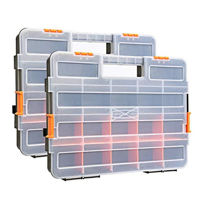 MIXPOWER 15-inch 2pcs Toolbox Organizer Sets, 20 Removable Dividers, Durable Plastic Box, Excellent for Screws, Nuts, Small Parts, 34-Compartment Black/Orange 2 Pieces Set - size: Black/Orange