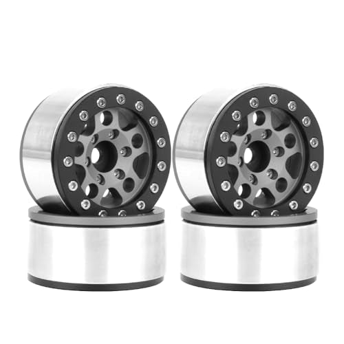 4PCS 1.55 Inch Aluminum Alloy Metal 5Spoke Beadlock Wheel Rim Hubs Replacement Accessory for AX90069 D90 TF2 CC01 Tamiya 1/10 RC Crawler Car Upgrade Parts (Black) - color: Black