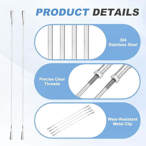 MECCANIXITY 4 Pcs Metal Clip Pushrod Connector Linkage, 304 Stainless Steel M2 Threaded Rod with Metal Clip for RC Plane Fixed Wing Aircraft DIY Models Parts, 345mm/13.58" - size: M2 x 345mm